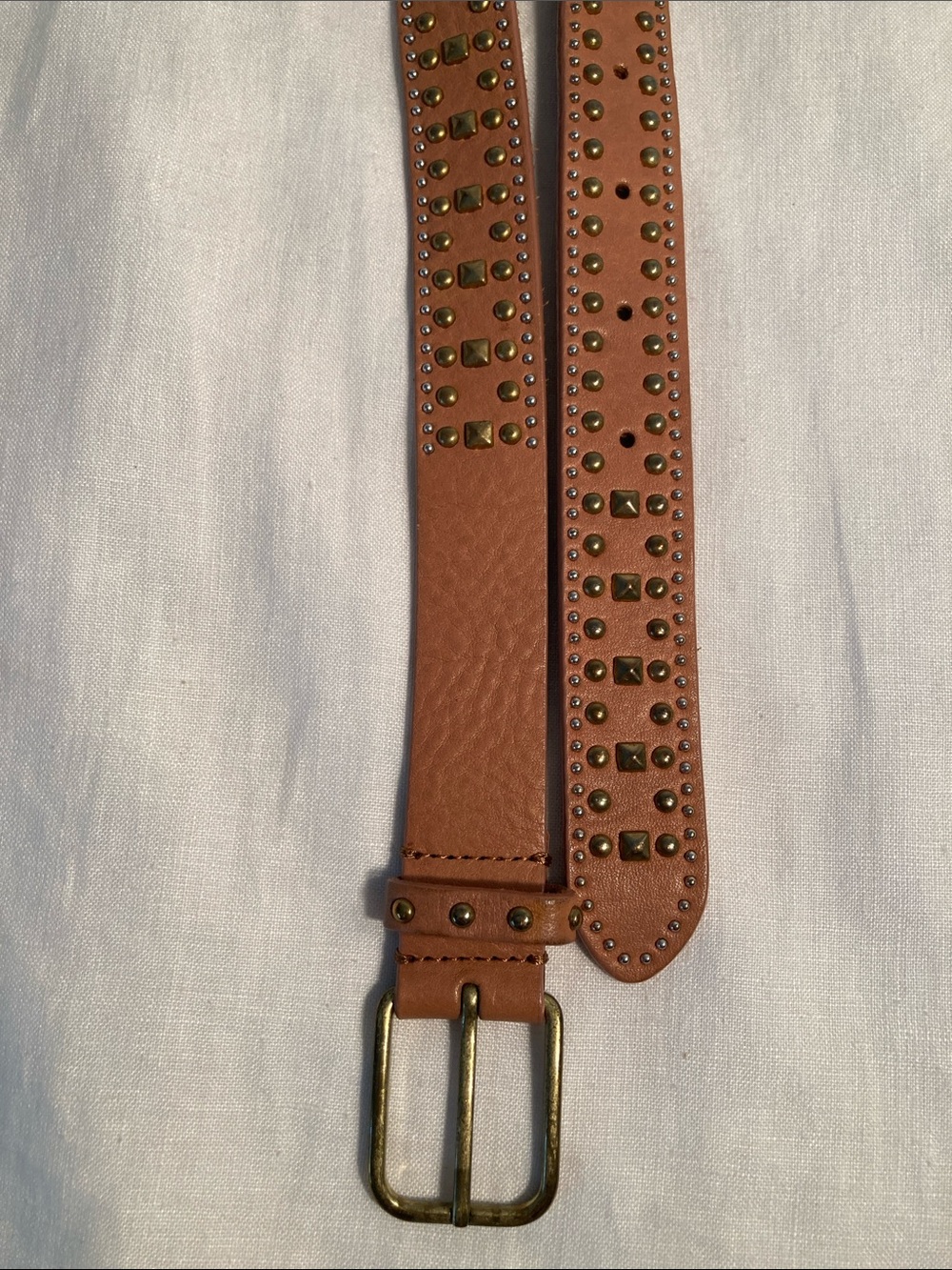 J.Crew Studded Tan caramel Leather Belt Brass Buckle M - Picture 4 of 16